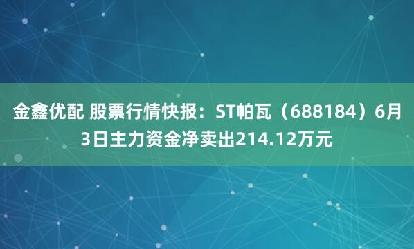 金鑫优配 股票行情快报：ST帕瓦（688184）6月3日主力资金净卖出214.12万元